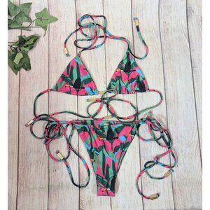 NUA VALENTINA Women's Tucano Rosa Bikini Tucan Print Tie  Size S/M